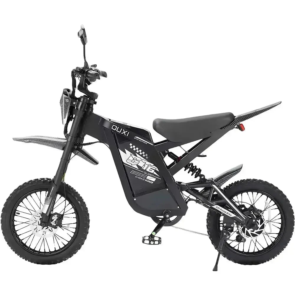 Ouxi GT16 fatbike in black, side view from the other side with rear disc brake and kickstand