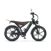 Ouxi GT24 fatbike in black, side view from the right with brown saddle and chain on the drive side