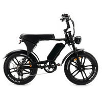 Ouxi V8 2025 fatbike in black, side view from the right with long saddle, frame battery and wide Kenda tyres