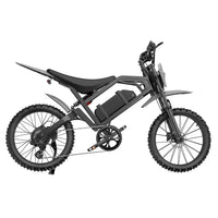QMWheel V20 Cross fatbike in black, full side view with chain, saddle and knobby tyres