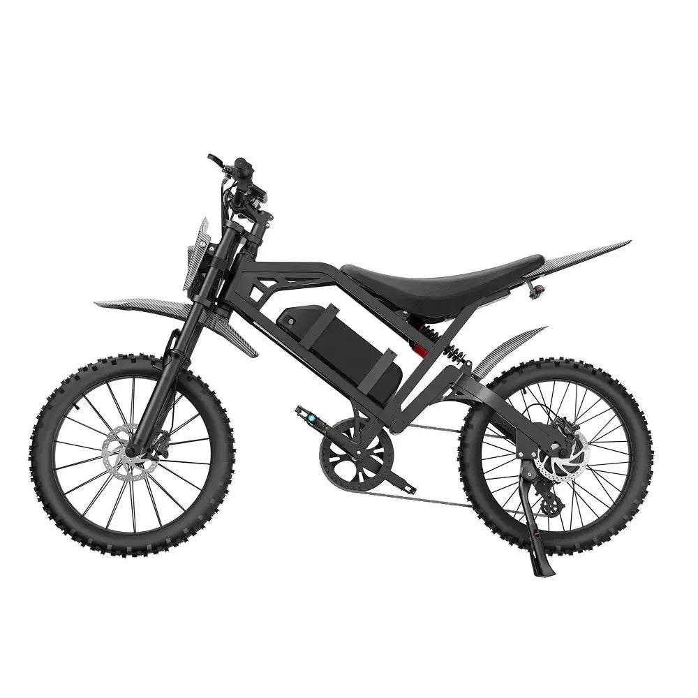 QMWheel V20 Cross fatbike in black, side view from the other side with disc brakes and kickstand